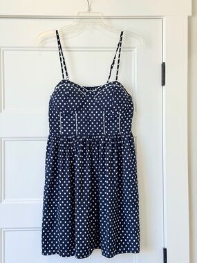 Navy Polka Dot Mini Dress with Spaghetti Straps